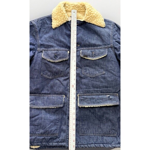 Vintage 70s Mens Sears Roebucks Denim Sherpa Lined Trucker Jacket Size 42R USA - Picture 11 of 13